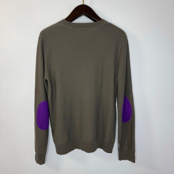 ATM Mercerized Wool Cashmere Sweater Men Elbow Patch Grey Preppy Sz M - Picture 12 of 12